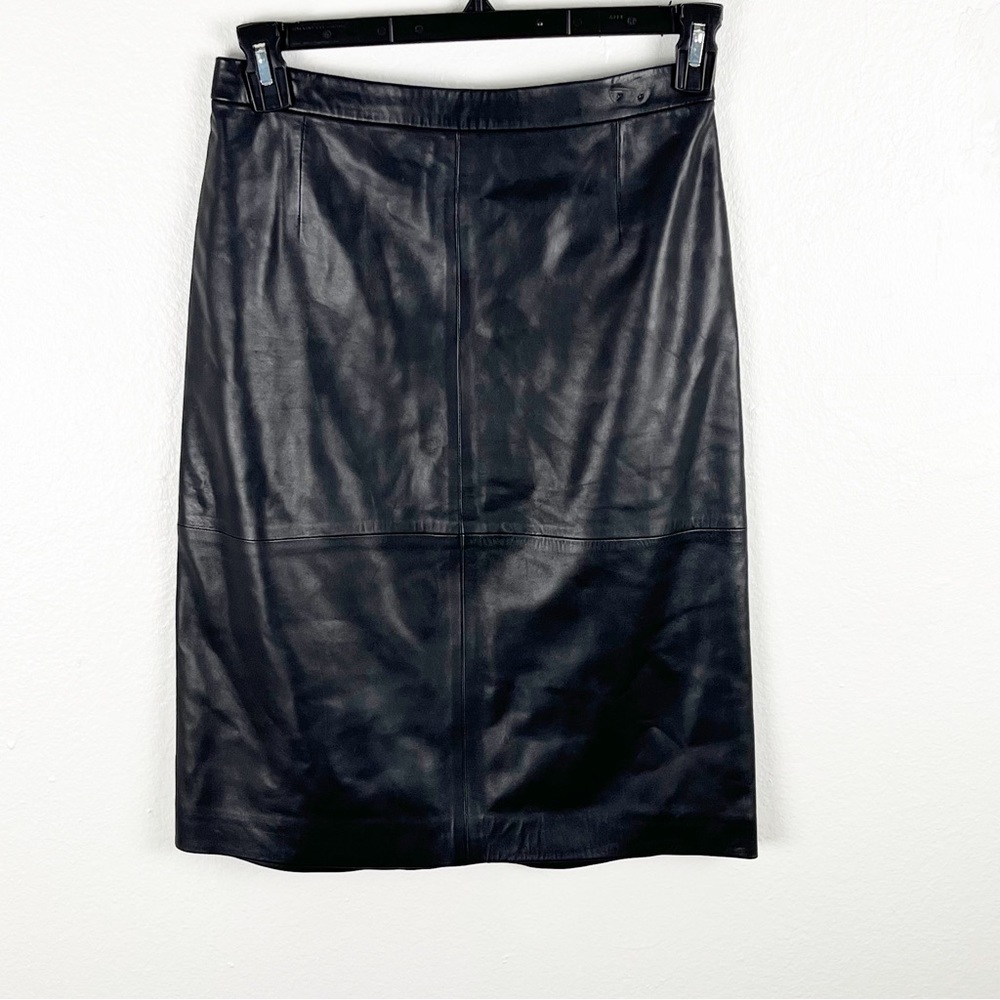PURE COLLECTION 100 % Leather Black Lined Skirt 4 Academia Neutral Minimalist